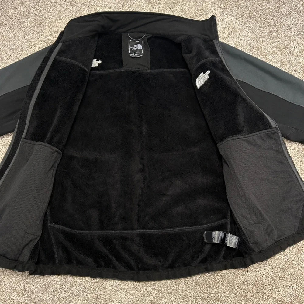 The North Face Men Large Black Gray Softshell Fleece Lined  Zip Jacket Gorpcore